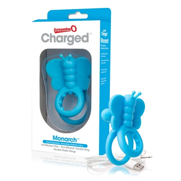 Pierścień wibrujący motylek na penisa - The Screaming O- Charged Monarch Wearable Butterfly Vibe  Niebieski