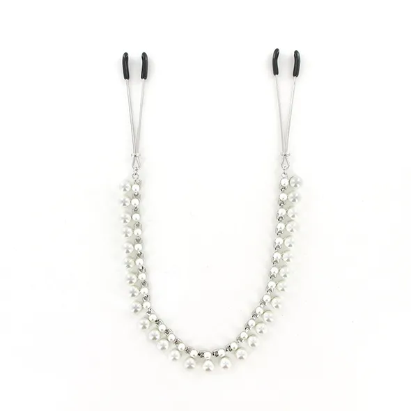 Zaciski na sutki z łańcuszkiem pereł - Sportsheets Midnight Pearl Chain Nipple Clips