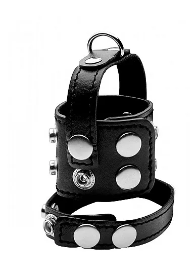 XR BRANDS STRICT - Skórzany pierścień na penisa i jądra STRETCHER