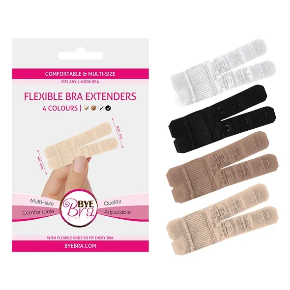 Przedłużki do zapięcia biustonosza 2 haftki - Bye Bra Flexible Bra Extenders 2-Hook - Cieliste x2 & Czarny & Biały