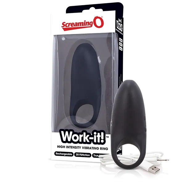 Pierścień wibrujący na penisa - The Screaming O Work-it! Vibrating Ring Black