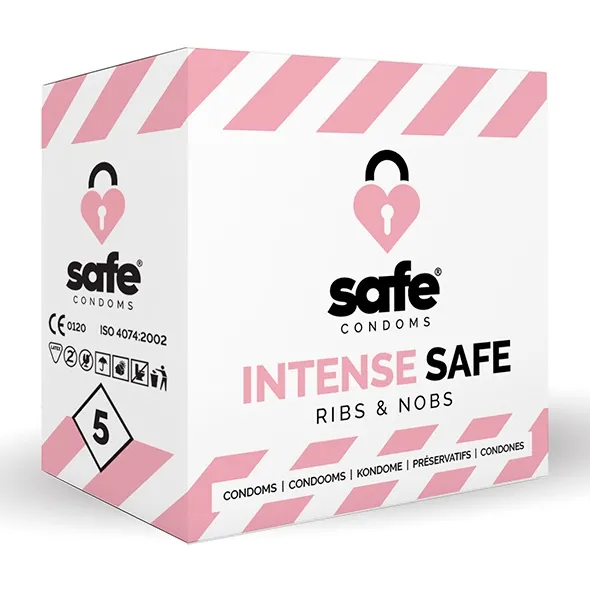 Prezerwatywy stymulujące - Safe Intense Safe Condoms Rib-Nop 5szt
