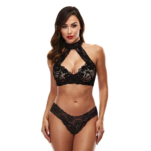 Komplet bielizny - Baci Lace Halter Bikini Set  S/M Czarny