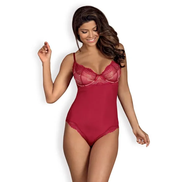 Czerwone seksowne body - Obsessive Rosalyne Teddy Red S/M