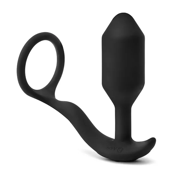 Wibrujący korek analny z pierścieniem na penisa - B-Vibe Vibrating Snug & Tug M