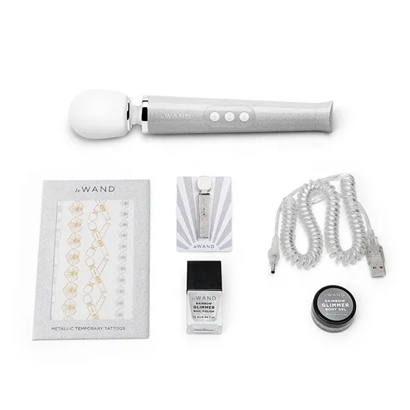 Masażer różdżka błyszczący brokatem - Le Wand Petite All That Glimmers Rechargeable Vibrating Massager Biały