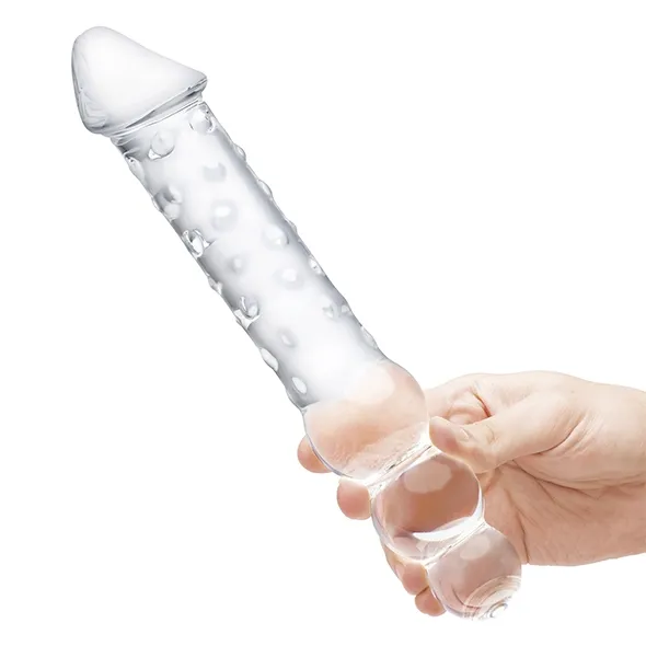 Szklane dildo podwójne z kulkami analnymi - Glas Double Ended Glass Dildo with Anal Beads