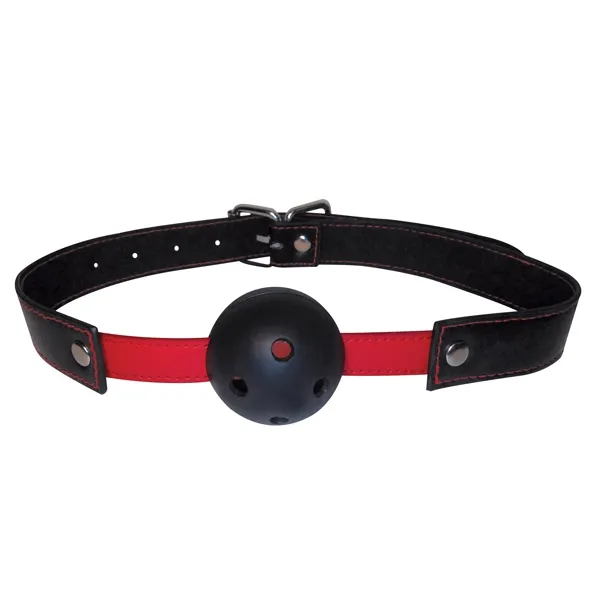 S&M - Kulkowy Knebel Do Ust Z Czarno-Czerwonym Paskiem