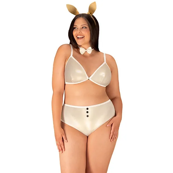 Obsessive - Seksowny 4-Częściowy Błyszczący Komplecik Neo Goldes 2XL/3XL