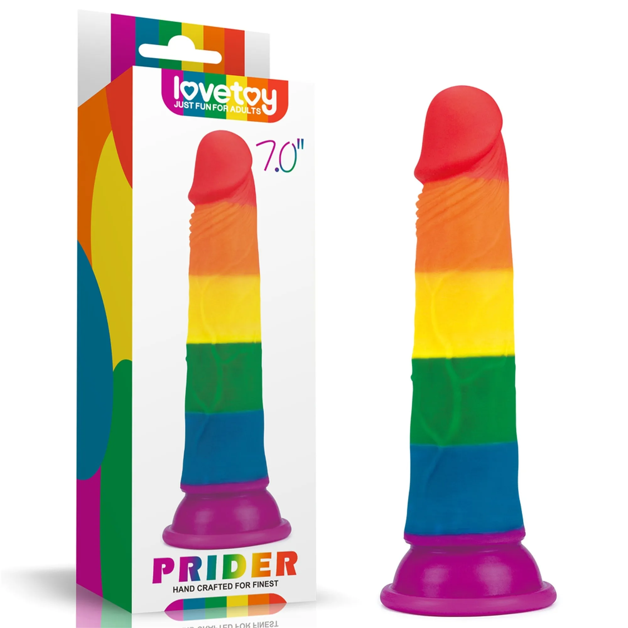 Lovetoy - Silikonowe Tęczowe Dildo Prider Z Przyssawką 18,5 cm