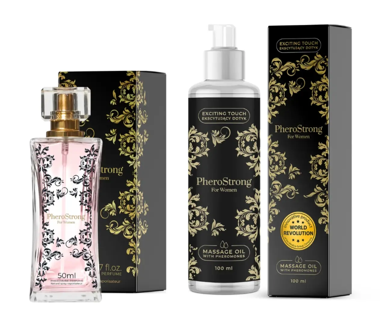 PheroStrong Pheromone for Women Perfumy 50 ml + Olejek do ciała 100 ml ZESTAW