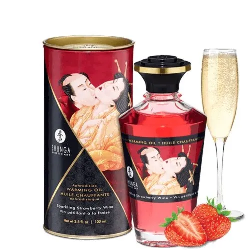 Jadalny Olejek Rozgrzewający Do Miejsc Intymnych O Smaku Szampana Z Truskawkami Aphrodisiac Warming Oil Sparkling Strawberry Wine 100Ml Shunga | 100%