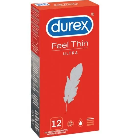 Ultracienkie Cieńkie Prezerwatywy Lateksowe Feel Thin Ultra 12 Szt. Durex | 100% ORYGINAŁ| DYSKRETNA PRZESYŁKA