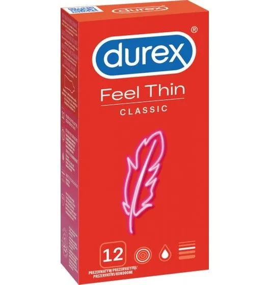 Super Cieńkie Prezerwatywy Lateksowe Feel Thin Classic 12 Szt. Durex | 100% ORYGINAŁ| DYSKRETNA PRZESYŁKA