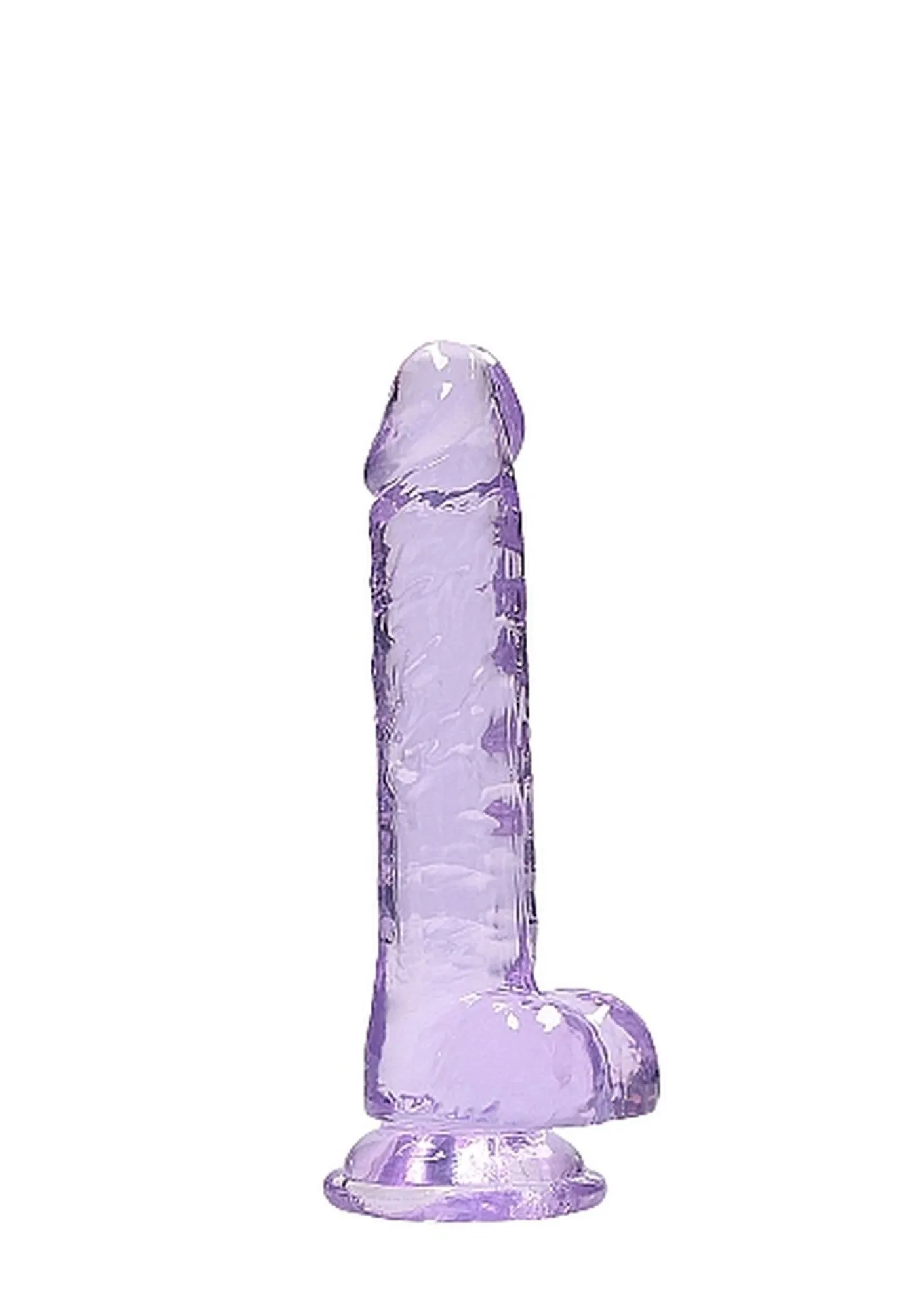 Dildo z Przyssawką i Jądrami Crystal Clear Realrock 18cm Fioletowy | 100% ORYGINAŁ| DYSKRETNA PRZESYŁKA