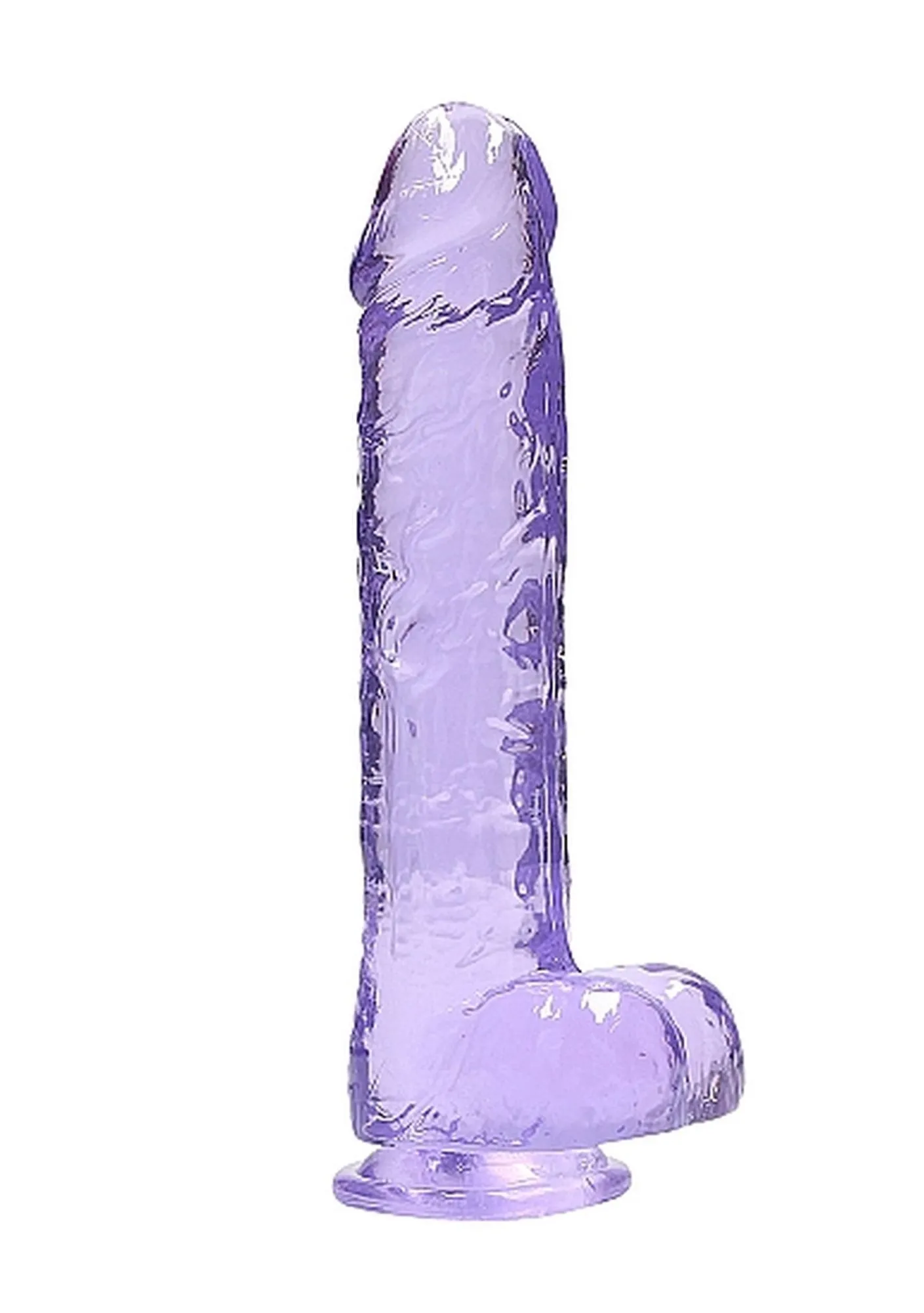 Dildo z Przyssawką i Jądrami Crystal Clear Realrock 23cm Fioletowy | 100% ORYGINAŁ| DYSKRETNA PRZESYŁKA