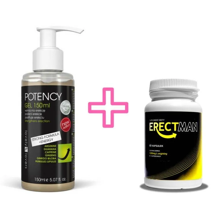 Mega Zestaw na Erekcję Erectman 60 kaps. + Żel Potency 150ml | 100% ORYGINAŁ| DYSKRETNA PRZESYŁKA