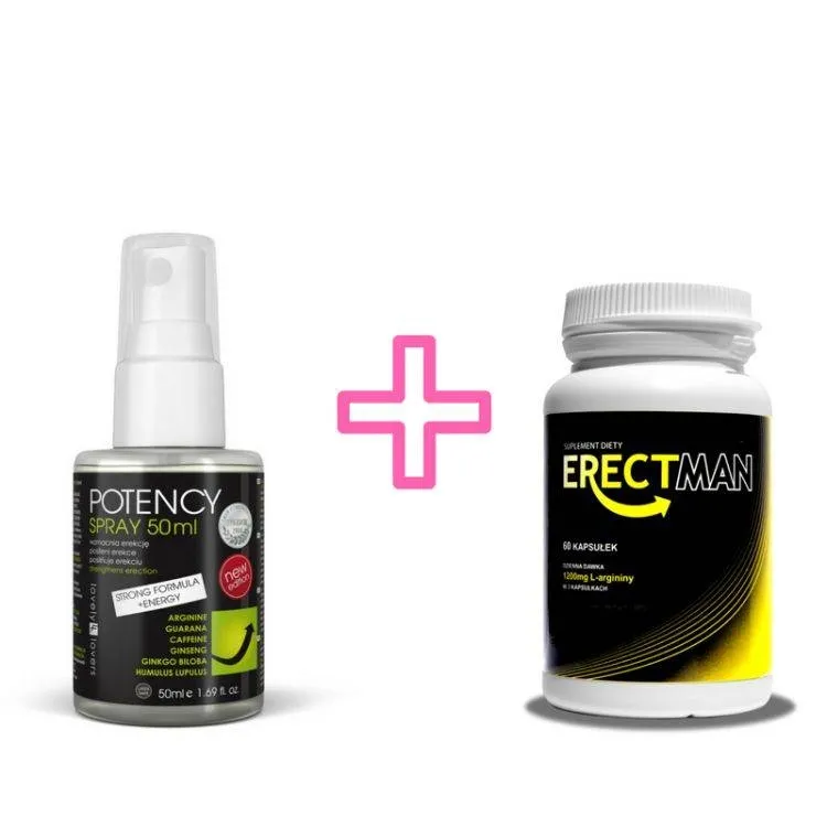 Mega Zestaw na Erekcję Erectman 60 kaps. + Spray Potency 150ml | 100% ORYGINAŁ| DYSKRETNA PRZESYŁKA