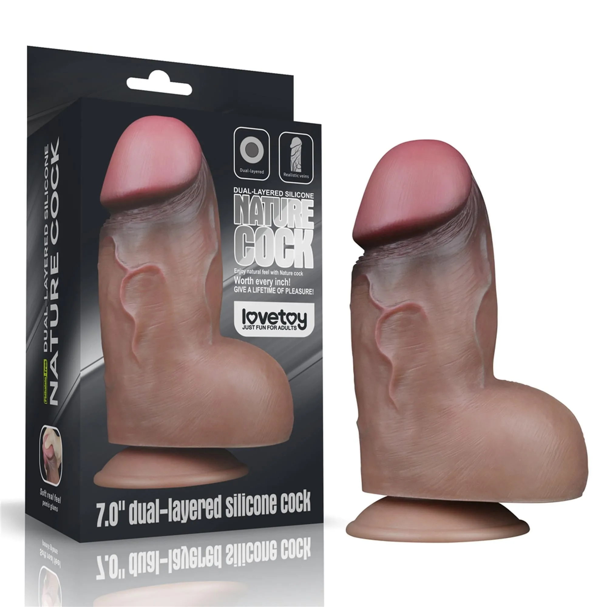 Dildo z Przyssawką Dwuwarstwowy Silikon Platinum 18cm Brązowy | 100% ORYGINAŁ| DYSKRETNA PRZESYŁKA