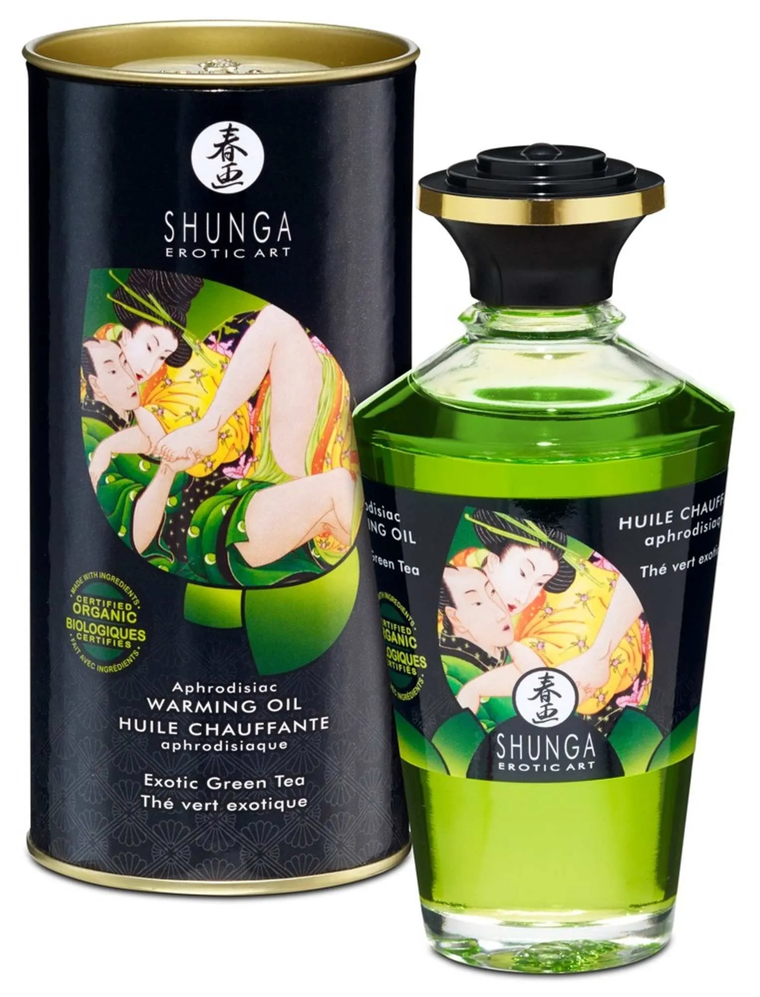 Organiczny Jadalny Olejek Rozgrzewający Do Miejsc Intymnych O Smaku Zielonej Herbaty Aphrodisiac Warming Oil Exotic Green Tea 100Ml Shunga | 100% ORYG