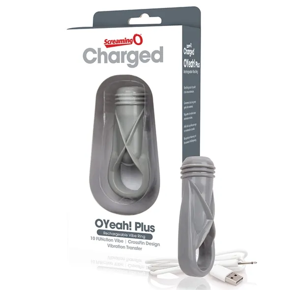 Sexshop - The Screaming O Charged Oyeah Plus Ring  Szary - Pierścień wibrujący na penisa - online