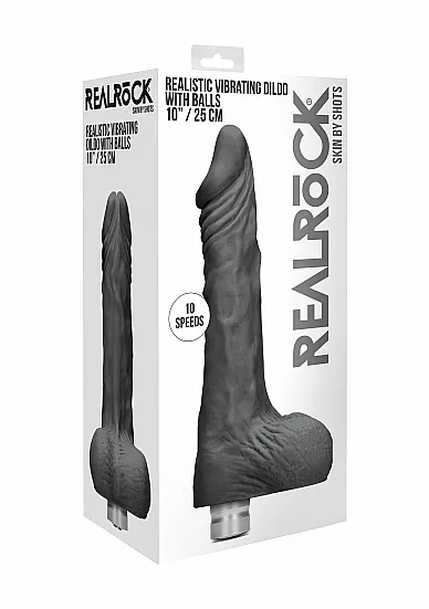 WIBRATOR realistyczny Z JĄDRAMI tpe REALROCK 25CM - Realrock 10-25 cm Vibrating Dildo With Balls - Black