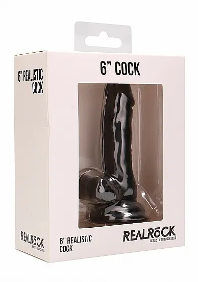 Realrock Dildo z jądrami 6" Mały wariat  -Realistic Cock - 6" - With Scrotum - Black