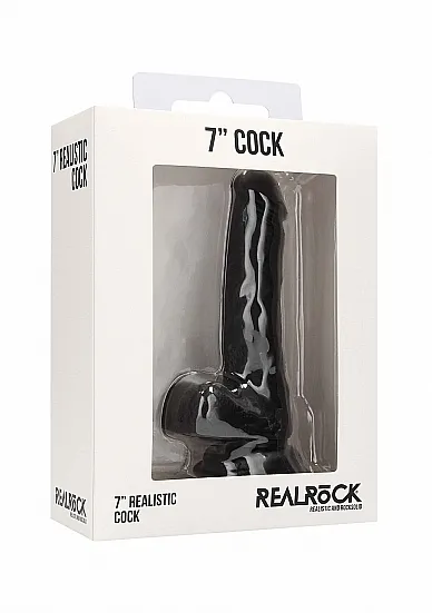Realrock Dildo z jądrami 7" przyssawka - Realistic Cock - 7" - With Scrotum - Black