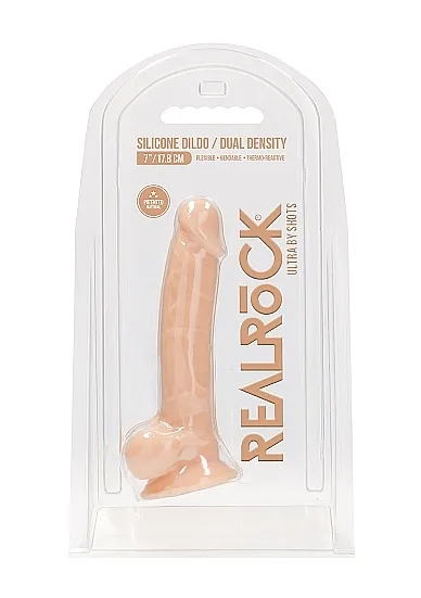Realrock Dildo 17,8CM przyssawka JĄDRA - Silicone Dildo With Balls - Flesh - 17,8 cm