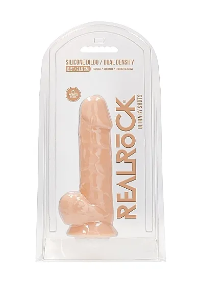 Realrock Dildo 21,6CM przyssawka JĄDRA - Silicone Dildo With Balls - Flesh - 21,6 cm