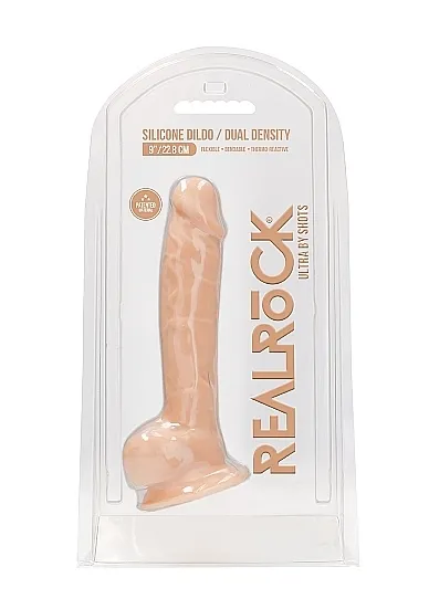 Realrock Dildo 22,8CM przyssawka JĄDRA - Silicone Dildo With Balls - Flesh - 22,8 cm