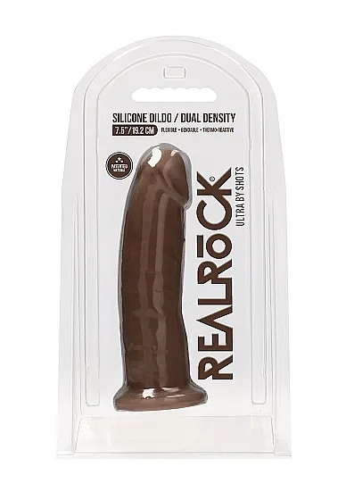 Realrock Dildo 19,2CM przyssawka bez jąder REAL - Silicone Dildo Without Balls - Brown - 19,2 cm