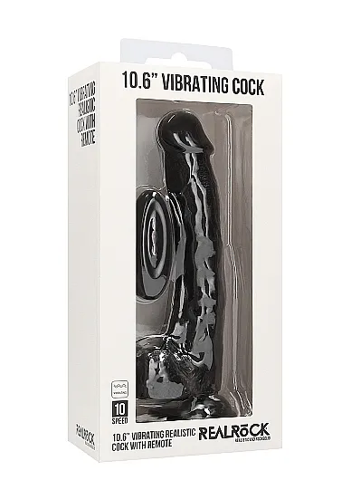 Realrock Dildo 10" wibrujące Z JĄDRAMI - Vibrating Realistic Cock - 10" - With Scrotum - Black