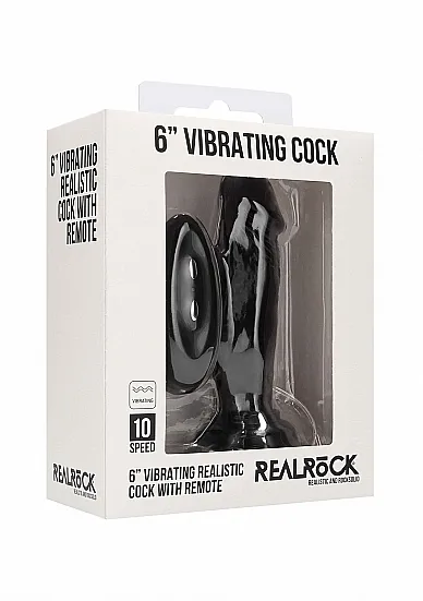 Realrock Dildo 6" wibrujące PRZYSSAWKA - Vibrating Realistic Cock - 6" - Black