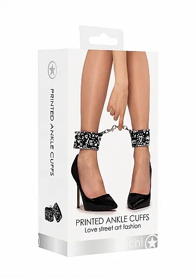 Eleganckie KAJDANKI NA KOSTKI - Printed Ankle Cuffs - Love Street Art Fasion - Black