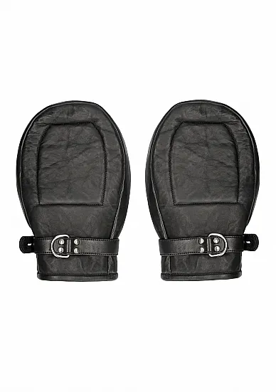 ĆWIEKOWANE RĘKAWICZKI ze skóry naturalnej BDSM - Bondage Mittens Padded With Metal Teeth - Black