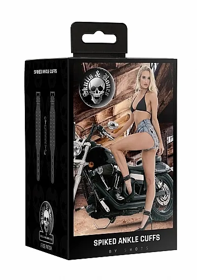 KAJDANKI na kostki skóra ekologiczna - Ouch! Skulls and Bones - Ankle Cuffs with Spikes - Black