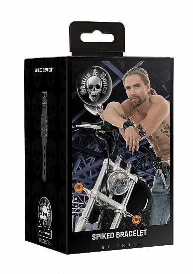 OPASKA Bransoletka skóra ekologiczna - Ouch! Skulls and Bones - Bracelet with Spikes - Black