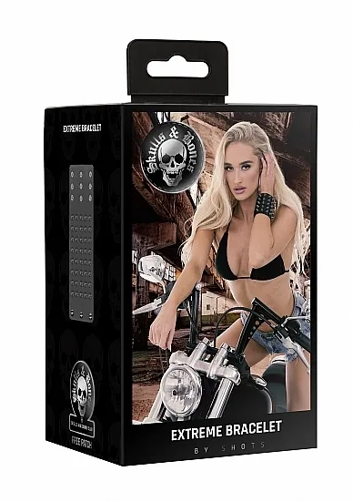 OPASKA Bransoletka skóra ekologiczna - Ouch! Skulls and Bones - Extreme Bracelet - Black