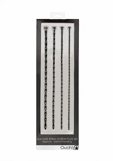 STYMULACJA CEWKI MOCZOWEJ zestaw 4 sztuki - Silicone Spiral Screw Plug Set - Beginner - Black