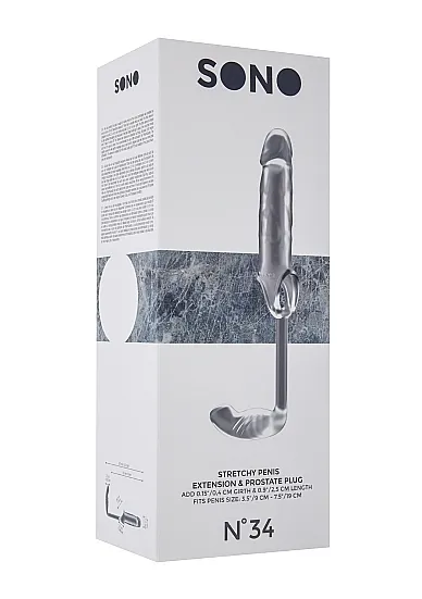 NAKŁADKA NA PENISA No.34 z plugiem analnym - No.34 - Stretchy Penis Exten and Plug - Translucent
