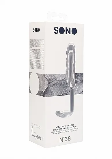 NAKŁADKA NA PENISA No.38 z plugiem analnym  - No.38 - Stretchy Penis Extension and Plug - Translucent