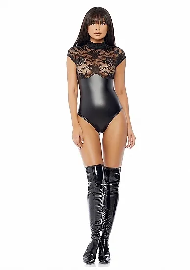 Forplay - BODY z koronką - Mock Neck Bodysuit - Black
