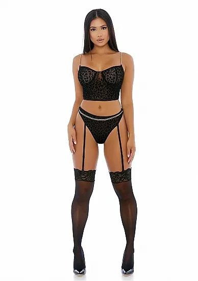 Forplay - Dwuczęściowy komplet z gorsetem - Chain Me Up Bustier Set - Black