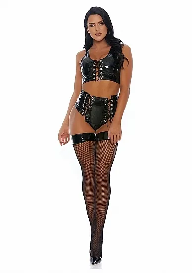 Forplay - Dwuczęściowy komplet z gorsetem - Dark Thoughts Top and Panty - Black