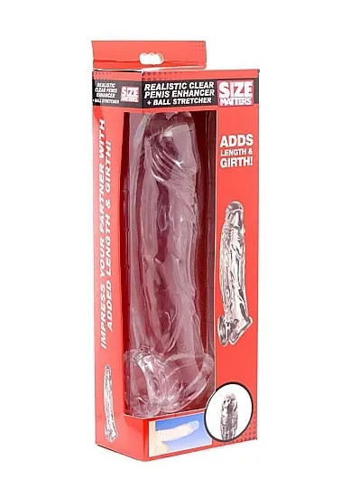 Nakładka na penisa uciskająca jądra - Realistic Clear Penis Enhancer and Ball Stretcher - Transparent