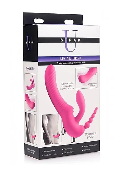 REGAL RIDER Potrójny silikonowy wibrator bezpaskowy Triple G AF468 -REGAL RIDER Triple G Vibrating Silicone Strapless Strap On - Pur