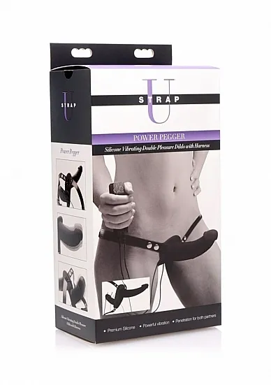 Podwójny wibrator z uprzężą Najwyższa Przyjemność - czarny AF475 - Supreme Pleasure Vibrating Double Ended Dildo w/Harness - Black