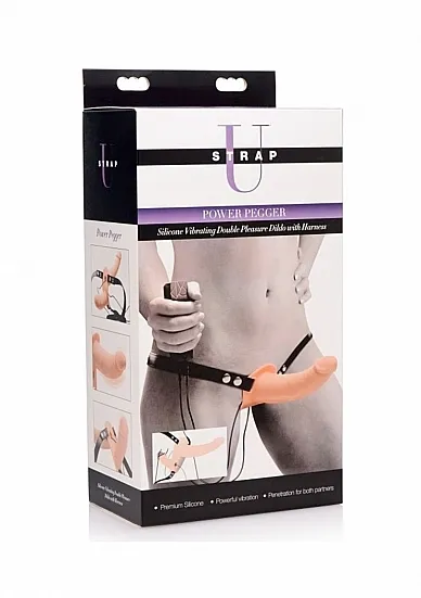 Podwójny wibrator z uprzężą Najwyższa Przyjemność AF475-FLESH - Supreme Pleasure Vibrating Double Ended Dildo w/Harness - Skin