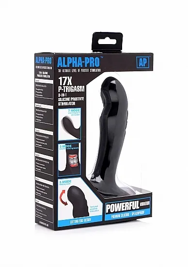 Silikonowy stymulator prostaty 17X P-TRIGASM 3 w 1 - czarny AG269 - 17X P-TRIGASM 3-in-1 Silicone Prostate Stimulator - Black